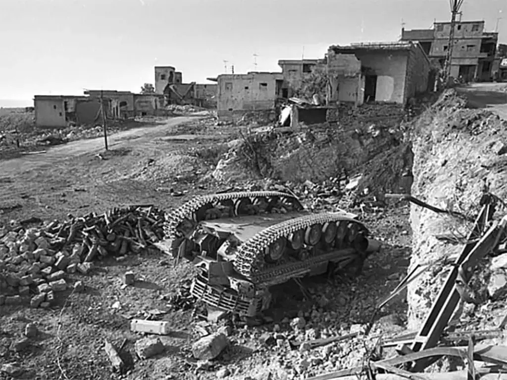 Overturned IDF Merkava tank near Damour (1982)