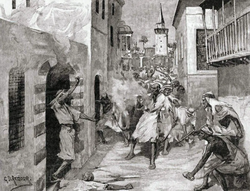 The massacre of Maronites by Druze and Sunni Muslim paramilitary groups in Syria during the 1860 Mount Lebanon civil war